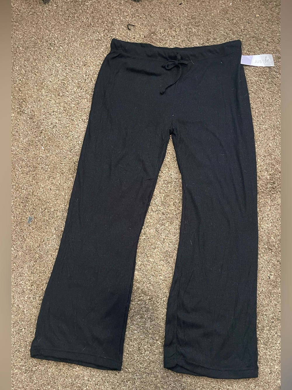just be Black Ribbed Wide-Leg Lounge Pants